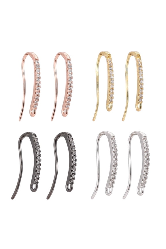 4pairs Brass Cubic Zirconia Earring Hook Fish Hook Ear Wires for Earring Finding