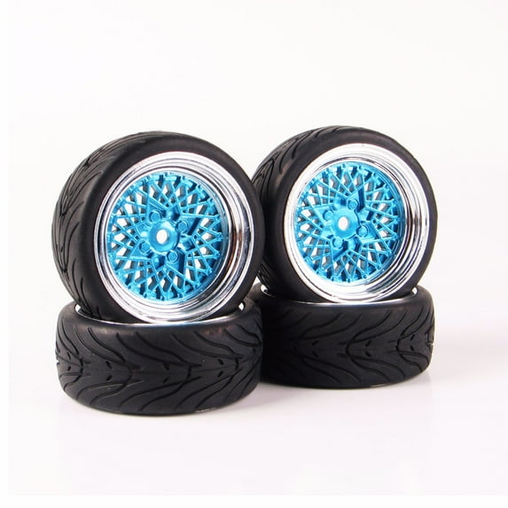 4pc 1:10 12mm Hex Flat Rubber Tires&Wheels Rims 10365+21006 For HPI HSP RC On Road Racing Model Car