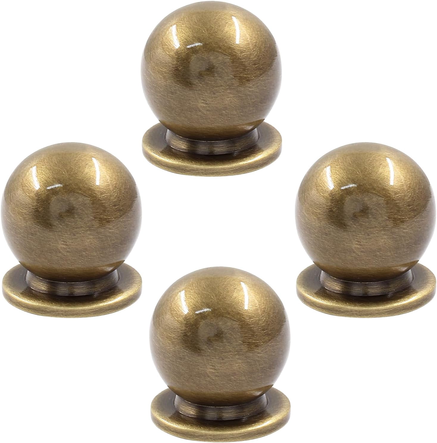 4pc 1 Inch Large Antique Bronze Solid Brass Knobs, Round Ball Drawer Pulls for Dressers, Cabinets & Wardrobes