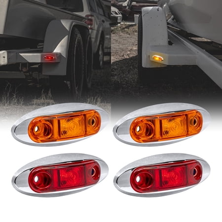 4pc 2.5" Amber Red LED Trailer Marker Light Chrome Bezel DOT FMVSS 108 SAE P2Â