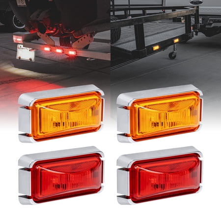 4pc 2.5" Amber Red LED Trailer Marker Light Chrome Bezel DOT FMVSS 108 SAE P2PCÂ