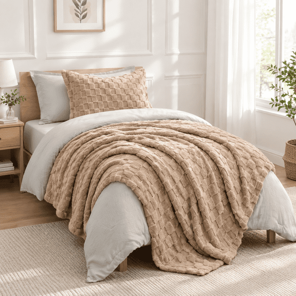 4pc 2-in-1-xlforter Set With Detachable Fblanket Camel
