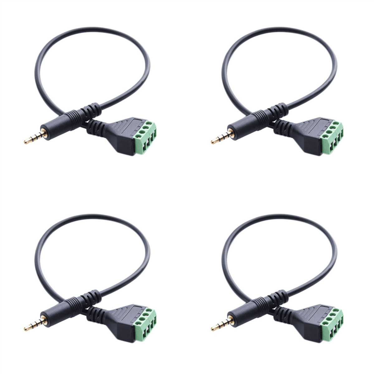 4pc 3.5mm Screw Terminal Adapter Speaker Cable 4Core Stereo TRRS Male