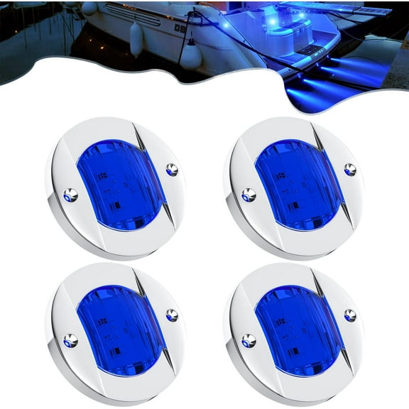 4pc 3" Marine Blue LED Boat Deck Courtesy & Stern Transom Anchor Lights - Waterproof 12V Night Fishing Pontoon Lights with Blue Lens