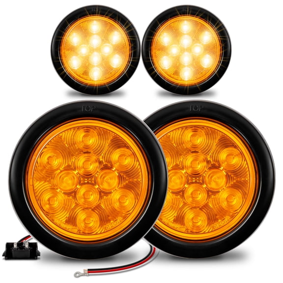 4pc 4" Round Amber LED Trailer Tail Lights [DOT certified] [Grommet & Plug Included ] [IP67 Waterproof] Park Turn Trailer Lights for RV Jeep Trucks