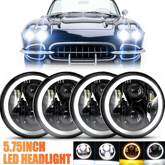 4pc 5.75" Round LED Headlights with HI/LO Beam & Halo - Fit 1963-1982 Chevy Corvette C1/C2