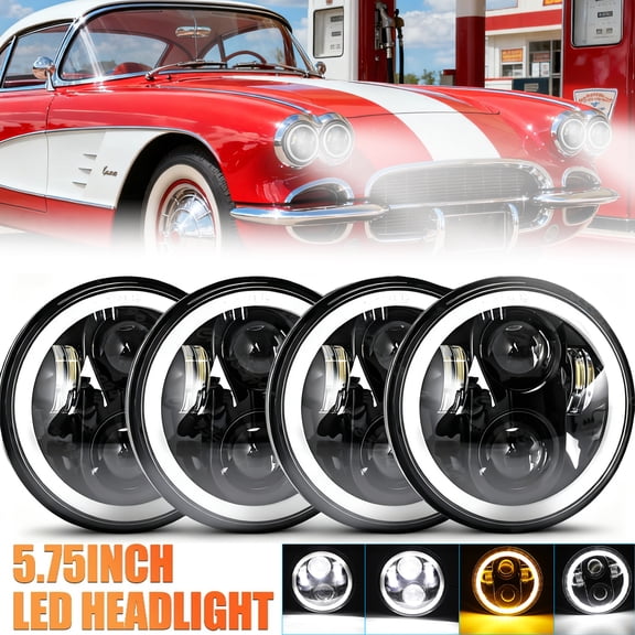4pc 5.75" Round LED Headlights with HI/LO Beam & Halo - Fit 1963-1982 Chevy Corvette C1/C2