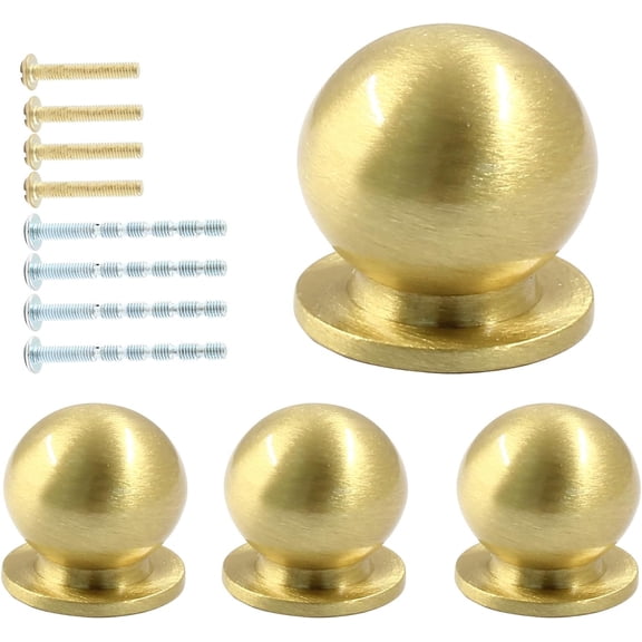 4pc 5/9 Inch Gold Solid Brass Knobs, Round Ball Pulls for Jewelry Box, Crafts & Miniature Furniture Hardware