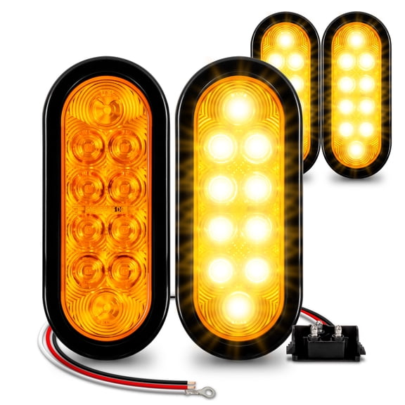 4pc 6" Oval Amber LED Trailer Tail Lights [DOT certified] [Grommet & Plug Included ] [IP67 Waterproof] Park Turn Trailer Lights for RV Jeep Trucks