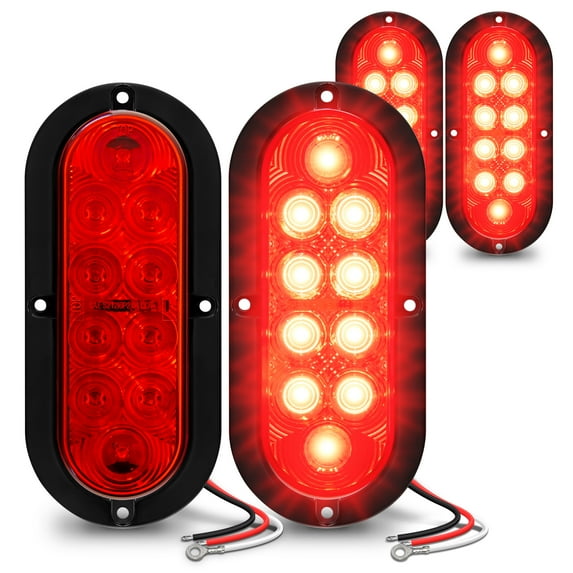 4pc 6" Red Surface Mount Oval LED RV Trailer Tail Lights Turn Parking Waterproof