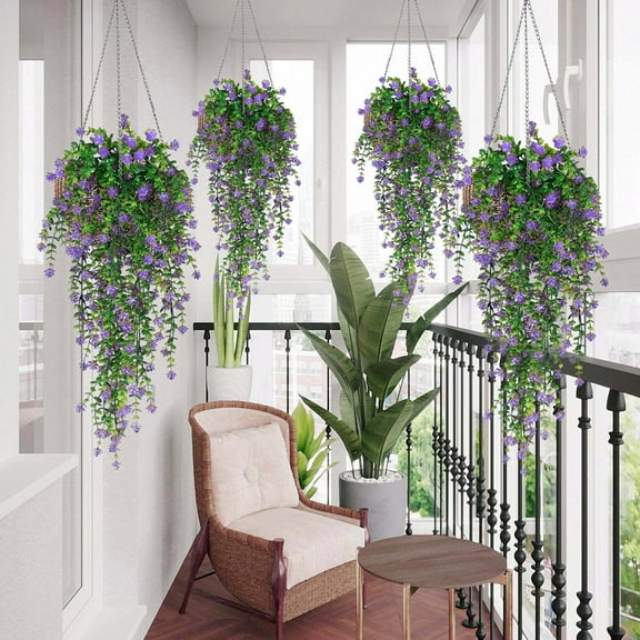 4pc Artificial Artificial Hanging Flowers Artificial Flower Vines Chlorophytum Plastic Artificial Flowers Outdoor Flowers, Xinsrenus Under $5! 4pc Artificial Artificial Hanging Flowers