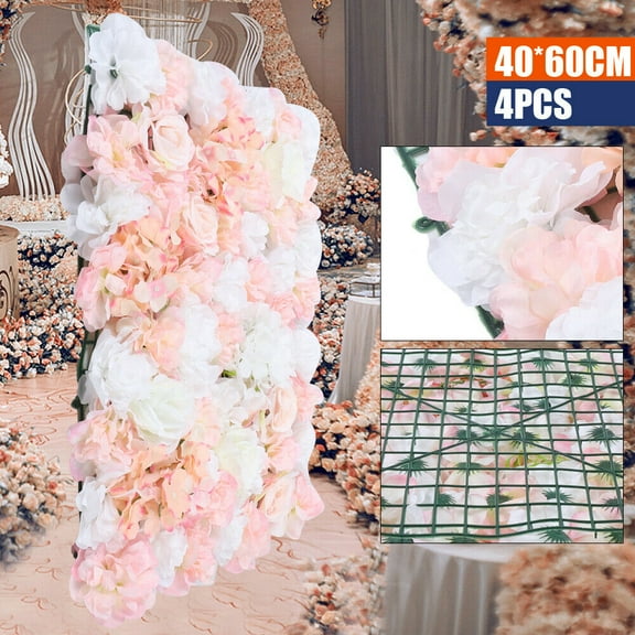 4pc Artificial Silk Flower Wall Panel Wedding Party Backdrop Home Decor Artificial Silk Flower Wall Panel Wedding Party Mat Venue Decor Reusable Pink White Hydrangea Flower Wall Wedding Party 40x60cm