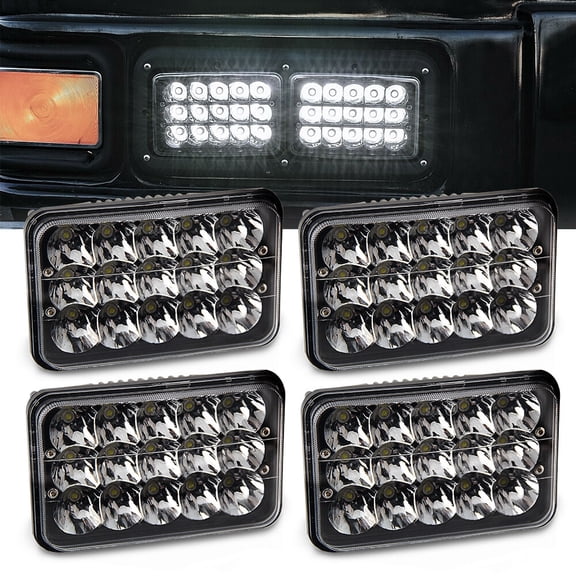 4pc Black 4x6 LED Headlight For H4652 H4666 H6545 H6054 Peterbilt Kenworth Truck