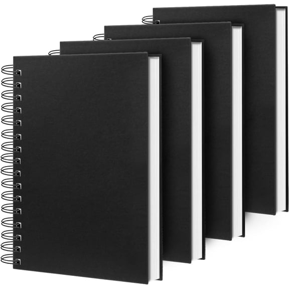 4pc Black B5 College Ruled Spiral Notebook Set, 7.48" x 10.18" Hardcover Journal with Dated Pages