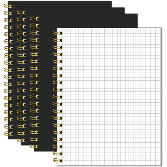 4pc Black B5 Graph Spiral Notebook Set, 7.48" x 10.18" Grid Journal, 5mm x 5mm Square Paper 100GSM
