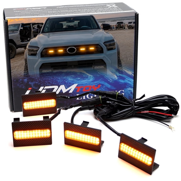 4pc Black-Out Smoked Lens Amber Yellow Full LED Front Grille Clearance Light Kit For Toyota 2025-up 4Runner SR5 Model ONLY