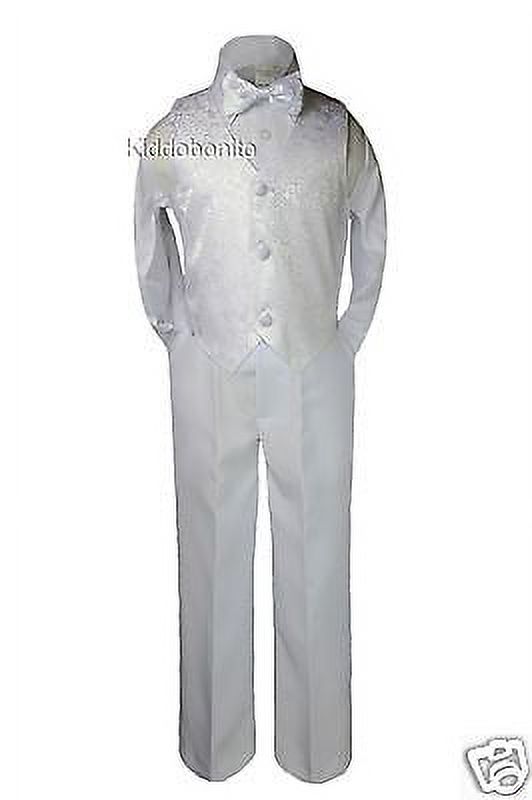 Vivaki Baby Boy 4-Piece Christening Outfit – Ivory Paisley Polysatin Christening Suit