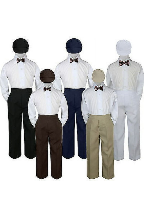 4pc Boy Suit Set Brown Chocolate Bow Tie  Baby Toddler Kid Formal Hat Pants S-7