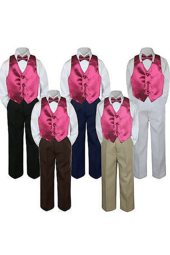 4pc Boy Suit Set Burgundy Maroon Bow Tie Vest Baby Toddler Kid Formal Pants S-7