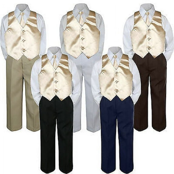 4pc Boy Suit Set Champagne Necktie Vest Baby Toddler Kid Formal Pants S-7