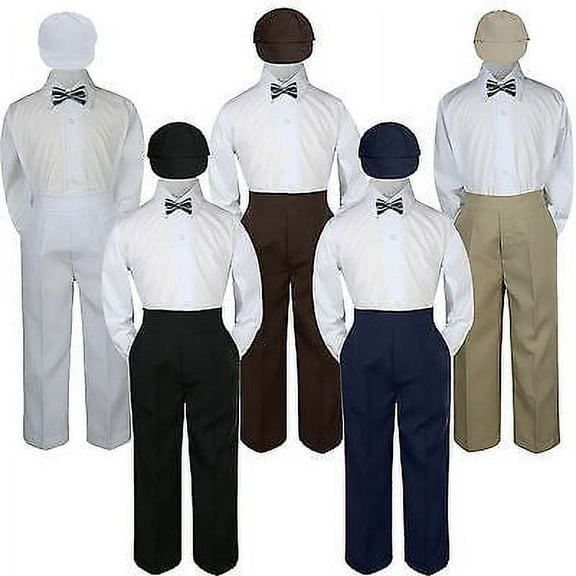 4pc Boy Suit Set Dark Gray Bow Tie  Baby Toddler Kid Formal Hat Pants S-7
