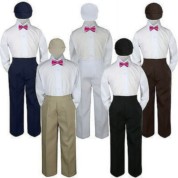 4pc Boy Suit Set Fuchsia Hot Pink Bow Tie Baby Toddler Kid Formal Hat Pants S-7
