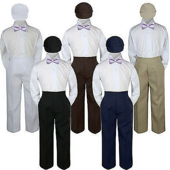 4pc Boy Suit Set Lilac Lavender Bow Tie Baby Toddler Kid Formal Hat Pants S-7