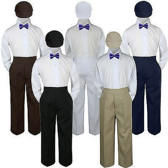 4pc Boy Suit Set Purple Bow Tie Baby Toddler Kid Formal Hat Pants S-7