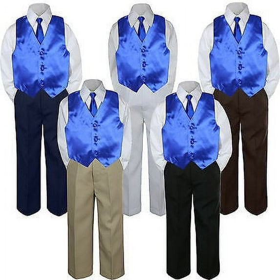 4pc Boy Suit Set Royal Blue Necktie Vest Baby Toddler Kid Formal Pants S-7