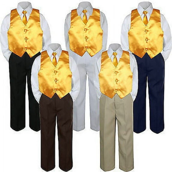 4pc Boys Suit Set Yellow Necktie Vest Baby Toddler Kid Formal Pants S-7 Wedding