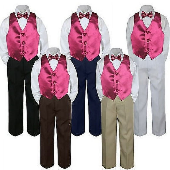 4pc Burgundy Vest  Bow Tie Suit Pants Set Baby Boy Toddler Kid Uniform S-7