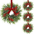 thumbnail image 1 of 4pc Christmas Mini Kitchen Cabinet Wreath, Artificial Cedar with Pine Cone & Red Ribbon, Rustic Hanging Decor for Countertop Door Window Chair Xmas, 1 of 8