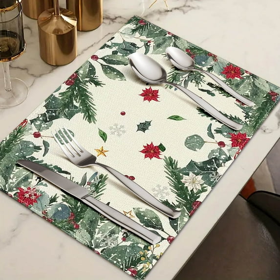4pc Christmas Placemats for Christmas Decorations, Durable Beautiful Table Mats for Xmas Party Kitchen Dining Decoration 17.71x11.81 Inch Multicolor