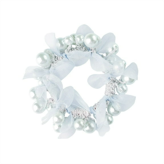 4pc Cloth Elastic Hair Accessories with Imitation Pearl for Girls or Women Scrunchie/Scrunchy Hair Ties Cyan 85mm