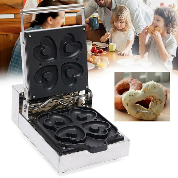 4pc Commercial Mini Donut Maker Electric Heart Shape Waffle Maker Machine 1100W