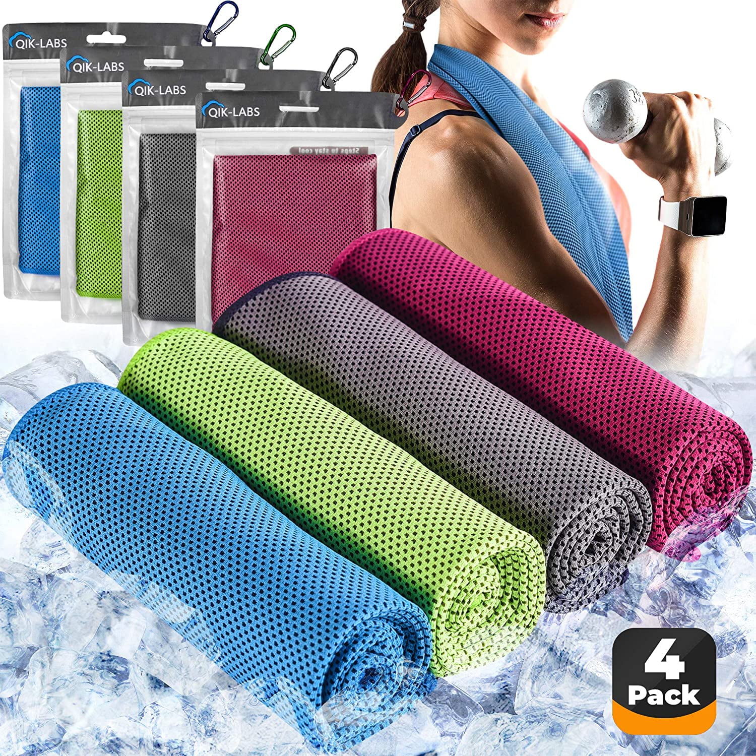 4pc Cooling Towel - Cooling Towels for Neck 4 pack - Ice Towel Chilly Cool  Towel for Athletes, Instant Chill Cooling Cloth as Cool Rags for Neck