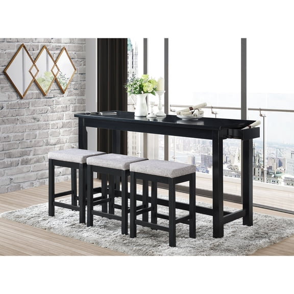 4pc Counter Height Dining Furniture - Black Table Ports Casual Stools Wood With Finish 3