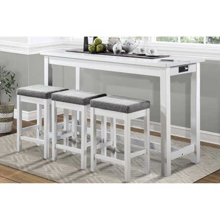 4pc Counter Height Table And Stools - White Power Connections Dining 3 Outlets