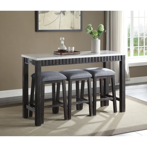 4pc Counter Height Table , Marble, Weathered Style Cool -