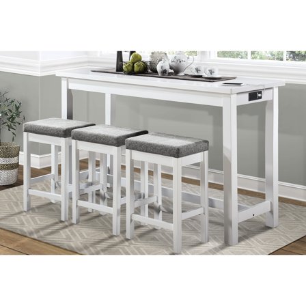 4pc Dining - Counter Height White Finish Table & Stools Furniture 3 Outlets