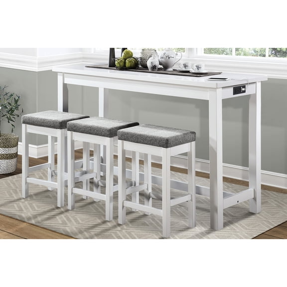 4pc Dining - Counter Height White Finish Table & Stools Furniture 3 Outlets