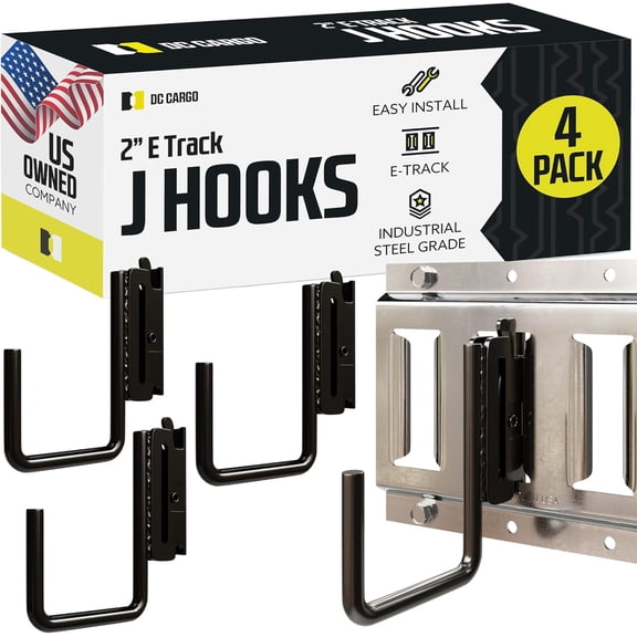 "4pc E-Track Hooks, E-Track Accessories , 2 Inch Etrack J Hooks, Enclosed Trailer Accessories, Cargo Trailer Accessories. for Trailer Storage Using E Track Accessories for Enclosed Trailer or Truck"