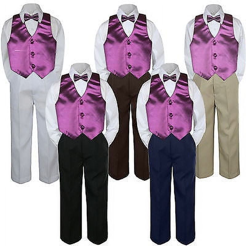 4pc Eggplant Plum Vest Bow Tie Suit Pants Set Baby Boy Toddler Kid