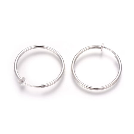 4pc Electroplate Brass Retractable Clip-on Earrings Non Piercing Spring Hoop Earrings Cartilage Earring Silver Color Plated 30.5x1~2mm Clip Pad: 5mm