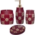 thumbnail image 1 of 4pc Elegant Rose Burgundy Bathroom Set Classic Bathroom Lotion Dispenser, Tumbler, Toothbrush Case and Bar Soap Holder Modern Uunique Design Burgundy Red Bathroom Accessories, 1 of 13