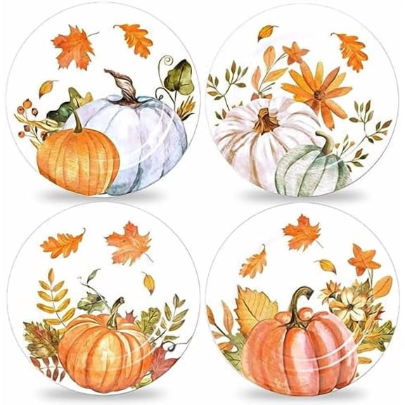 4pc Fall Thanksgiving Dinner Plates Set, Watercolor Autumn Pumpkin Leaves Plastic Plates, Reusable, 10 x 10 Inch$$Home Decor, Kitchen, & Other