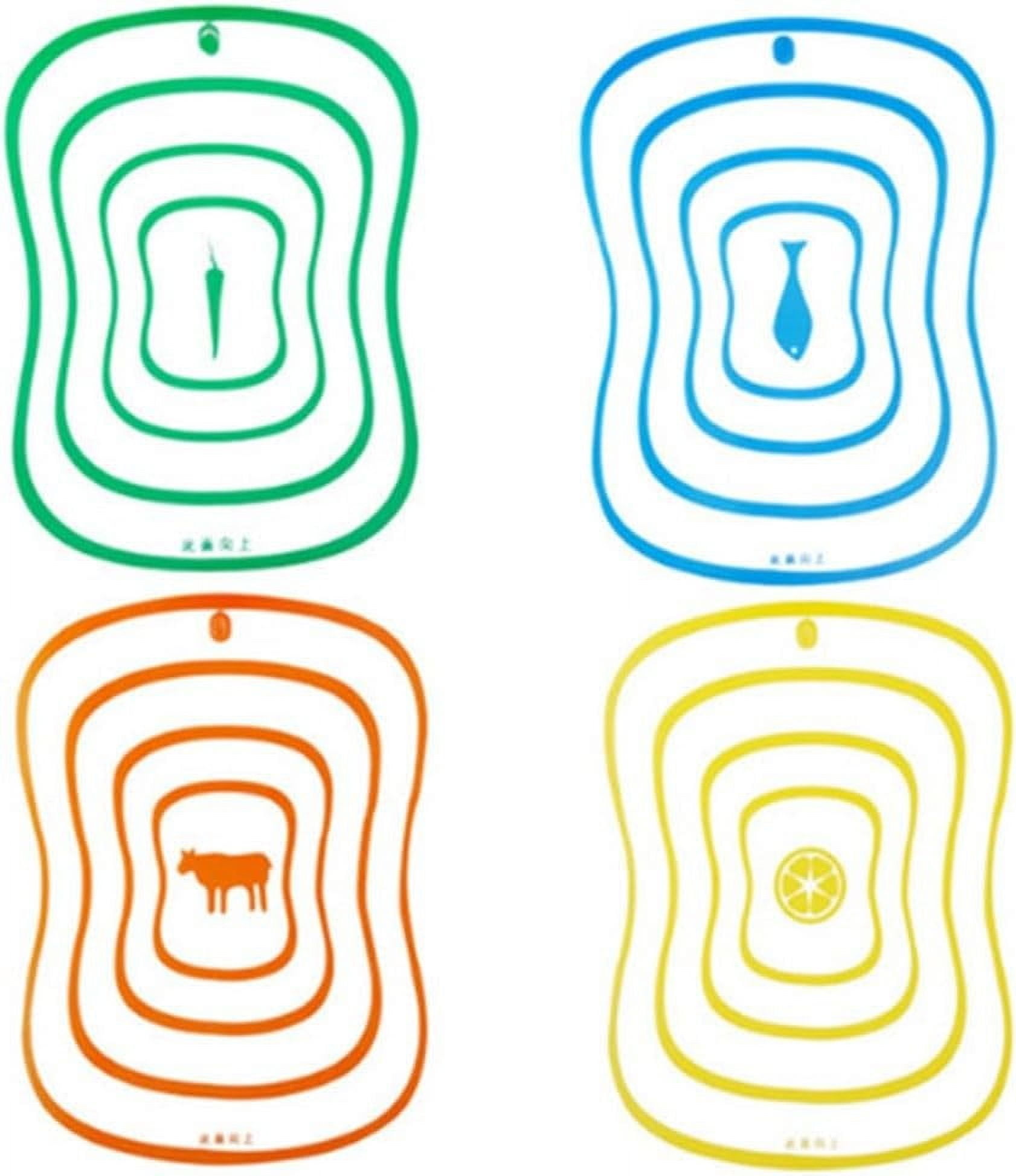 4pc Flexible Plastic Cutting Board Mats with Food Icons, BPA Free ...