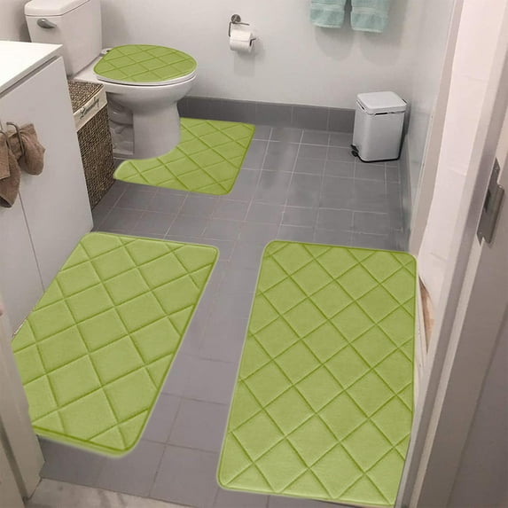 4pc Foam Bath Mat Set Non Slip Absorbent for Bathroom Floor, Machine Washable Soft Comfortable Rugs Dark Color Options