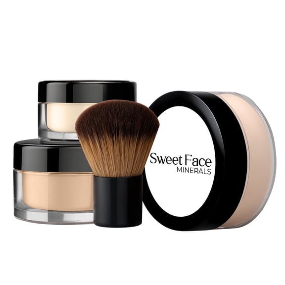 4pc Full Size Kit (Fair 2) Mineral Makeup Matte Translucent Loose Foundation + Kabuki Brush + Concealer + Finishing Setting Powder + Bare Face Full Coverage