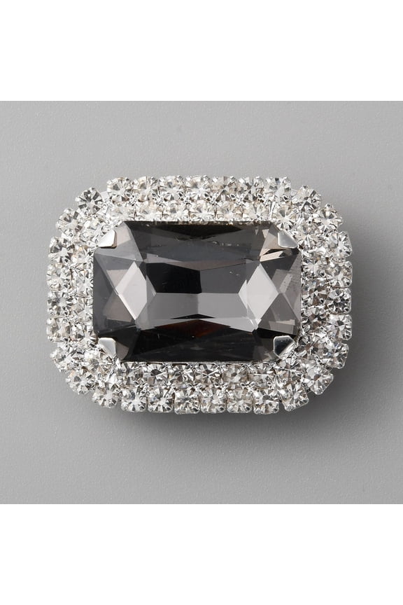 4pc Glass Rhinestone Rectangle Shoe Decorations Iron & Alloy Detachable Shoe Buckle Clips Black Diamond 30.5x39x13.5mm